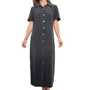 Vintage 80/90s Virgo II rayon black collard maxi dress 8